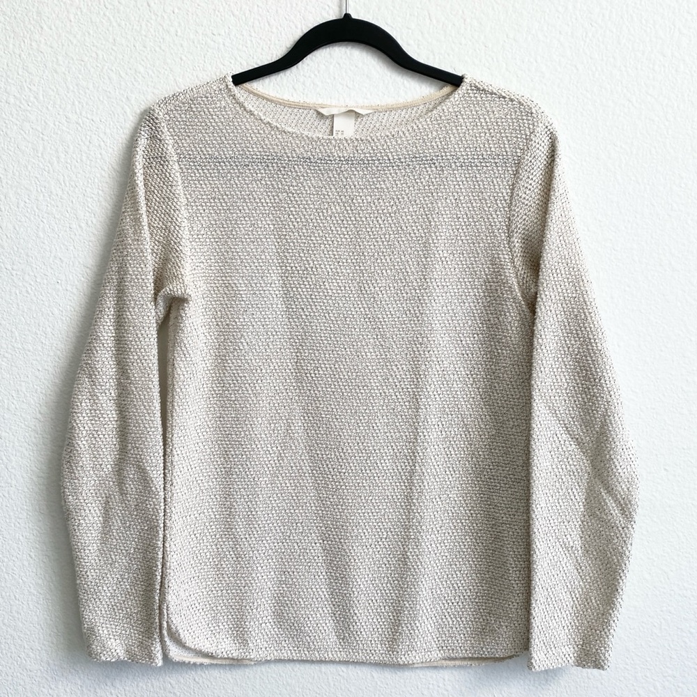 H&M Women’s Ivory Jacquard-Patterned Long Sleeve Top